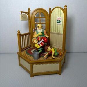Vintage Enesco "Santa's Busy Office" Animated Action Christmas Music Box Working